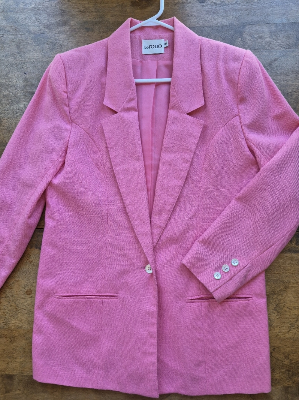 Vintage Linen-Look Jacket Blazer 10 by LeFolio Sweetheart Pink Single Breasted